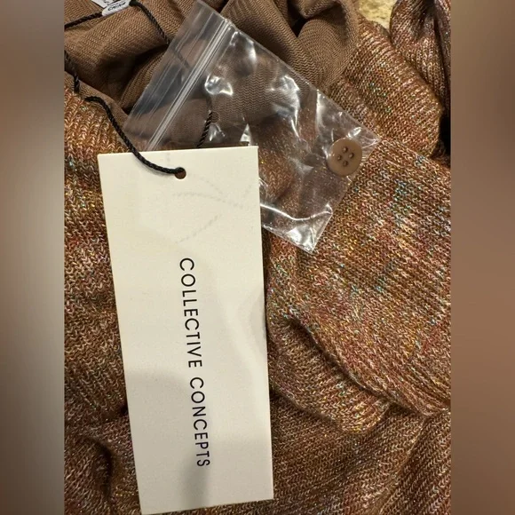 Collective Concepts Dress size Small Brown Metallic Ruched Mock Neck Midi NWT - Picture 7 of 9